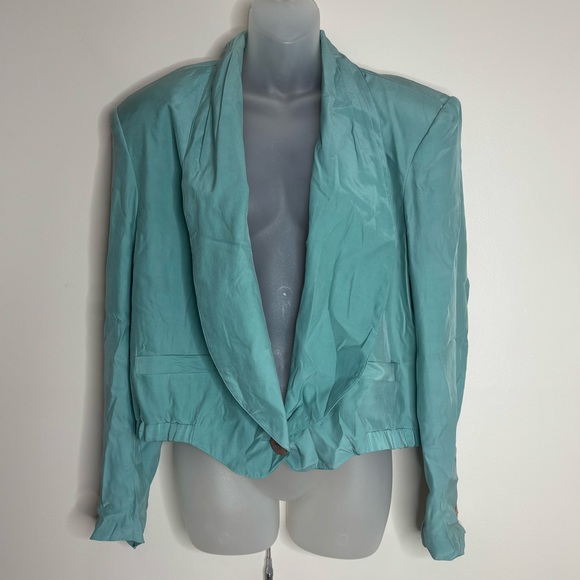 Diane Gilman 100% Silk Blue Blazer one button size large vintage 90s - Picture 1 of 7